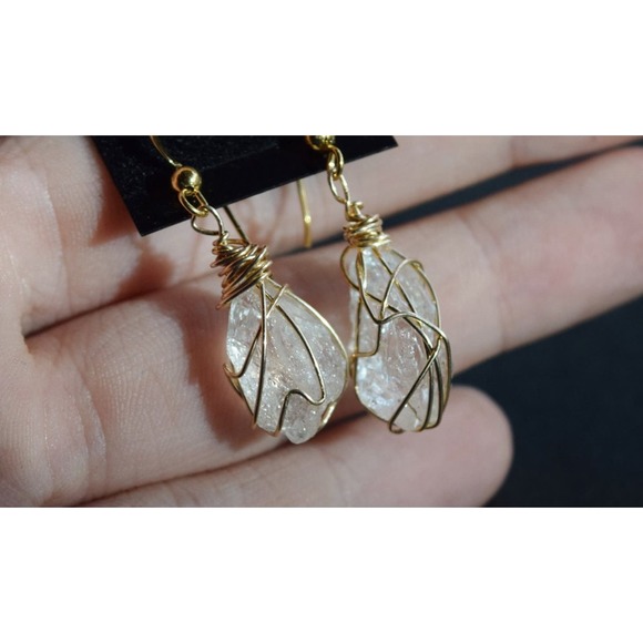 Large Dangle Earrings Gold Wire Wrapped Earrings Rough Gemstone Gift for… - Picture 5 of 5